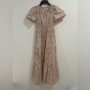 Anthropologie Printed Tiered Midi Dress | Elastic Waist | Boho Summer